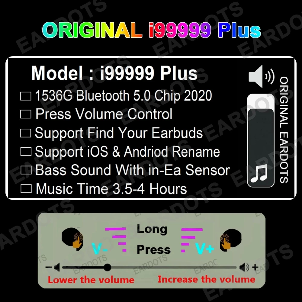 Original i99999 Plus TWS 1 1 Wireless Earphone bluetooth 5 0 Earphone Volume Contr new function pk Air3 4 i90000MAX I90000pro