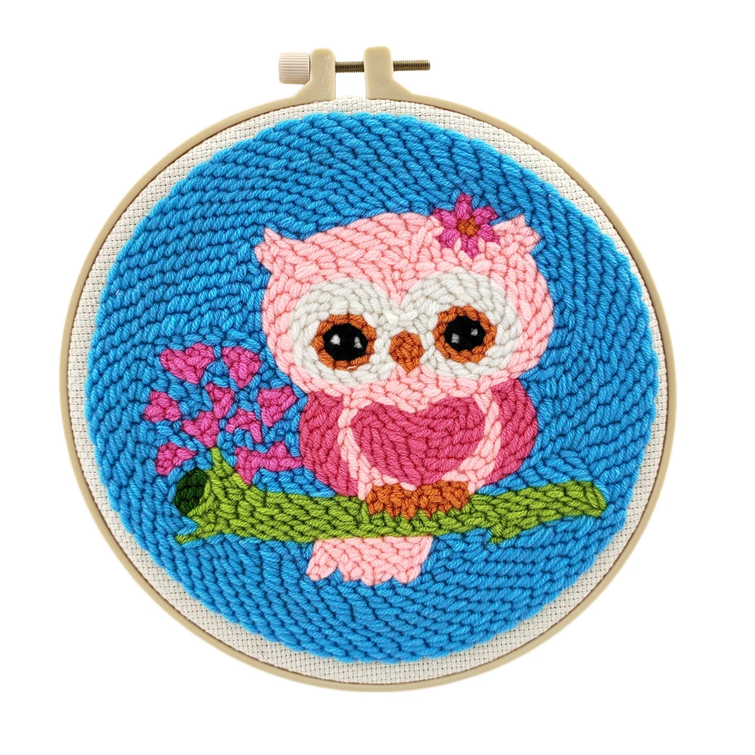 

4 Kinds DIY Knitting Wool Rug Hooking Kit Handcraft Woolen Embroidery Hand Made Creative Gift with 20cm Fram Punch Needle - Owl