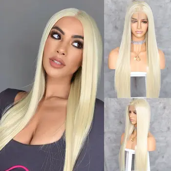 

BeautyTown #613 Blonde Straight Free Part Futura No Tangle Heat Resistant Daily Wedding Makeup Layer Synthetic Lace Front Wig