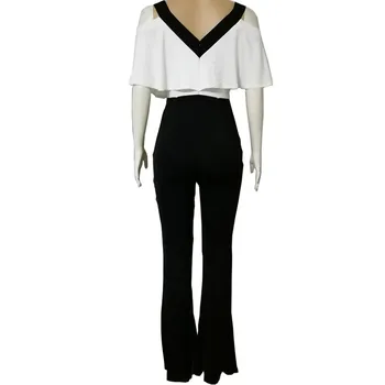 

Flare Leg Jumpsuit Rompers Womens Jumpsuit Long Pants Sexy Playsuit Vrouwen Zomer Elegant V Neck Elegant Cold Shoulder Vadim