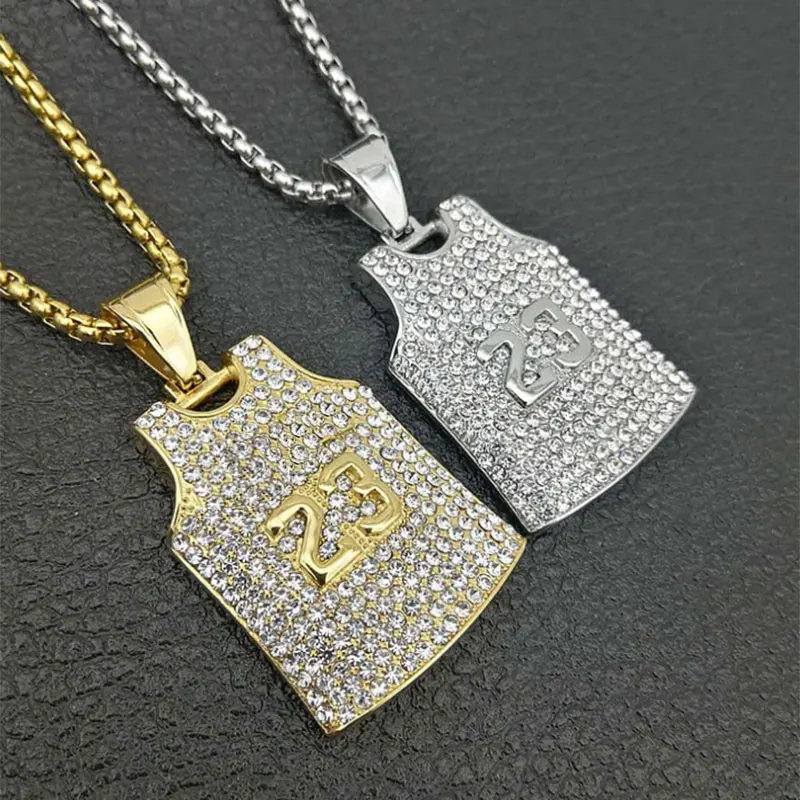 Iced Out баскетбольное Джерси ожерелье Кулон Золото Нержавеющая сталь номер 23 Ожерелье Мужчины Спорт рок хип хоп ювелирные изделия