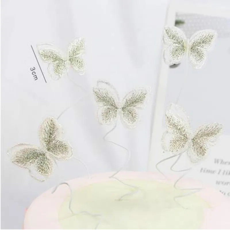 Butterfly white Украшение для выпечки, украшение для торта, романтическое украшение для торта из золота и серебра, украшение для торта в виде лебедя, перо, пузырьковый шар, открытка на день рождения - Цвет: Butterfly white