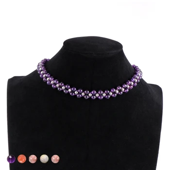 

Women Natural Stone Crystal Onyx Choker Necklace Red Wein Stone India Agates Short Clavicle Chain Female Party Jewelry 36cm