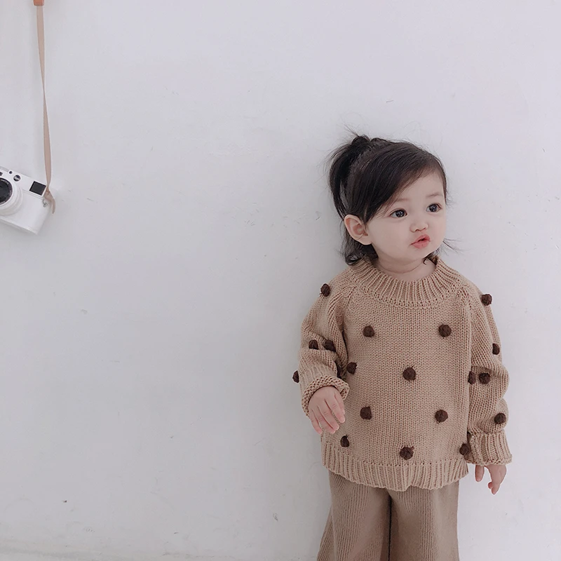 

2019 Baby Kids Clothes Autumn Long Sleeve With Dot Sweater Children Thick Pullover Causal Fashion Top Loose Sweaters For Girls
