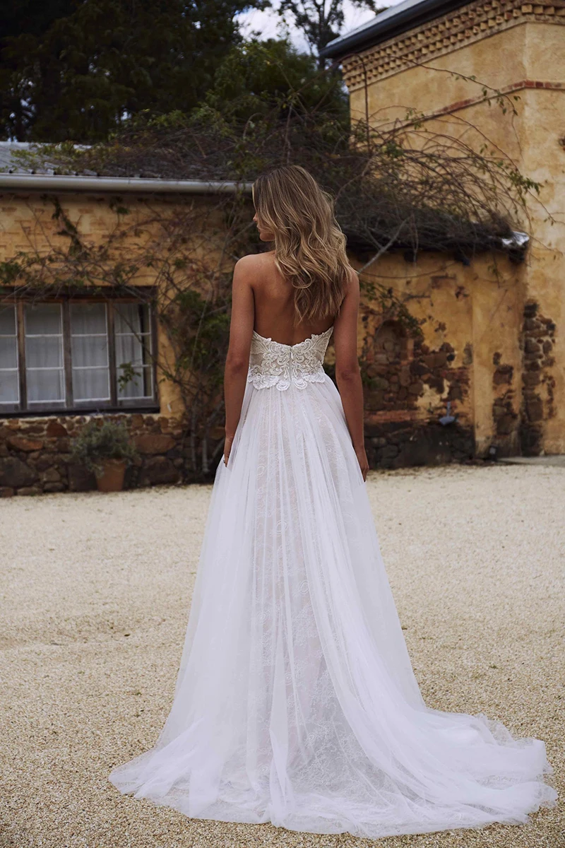 Сексуальное Милое ТРАПЕЦИЕВИДНОЕ свадебное платье Robe De Mariage Deatachable с открытыми плечами Кружевная аппликация богемный свадебное платье размера плюс