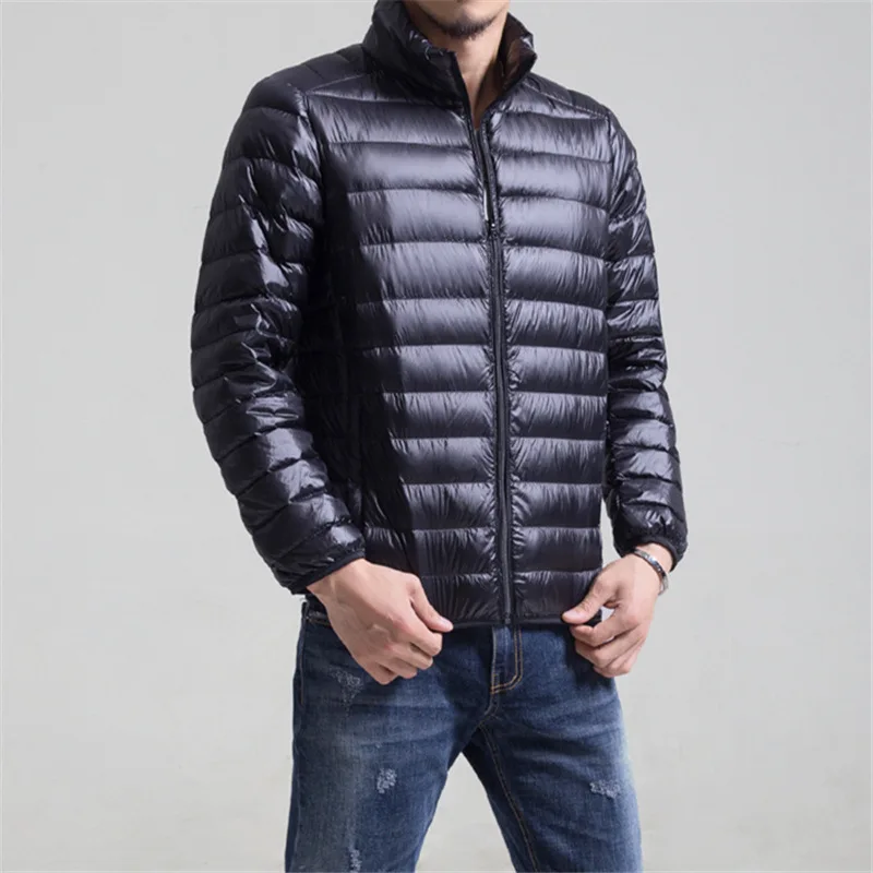 

2019 New Men's Fashion Warm Duck Down Jacket Thin Stand collar Jacket Autumn Jacket Solid Color Ultralight Coat XACX-01