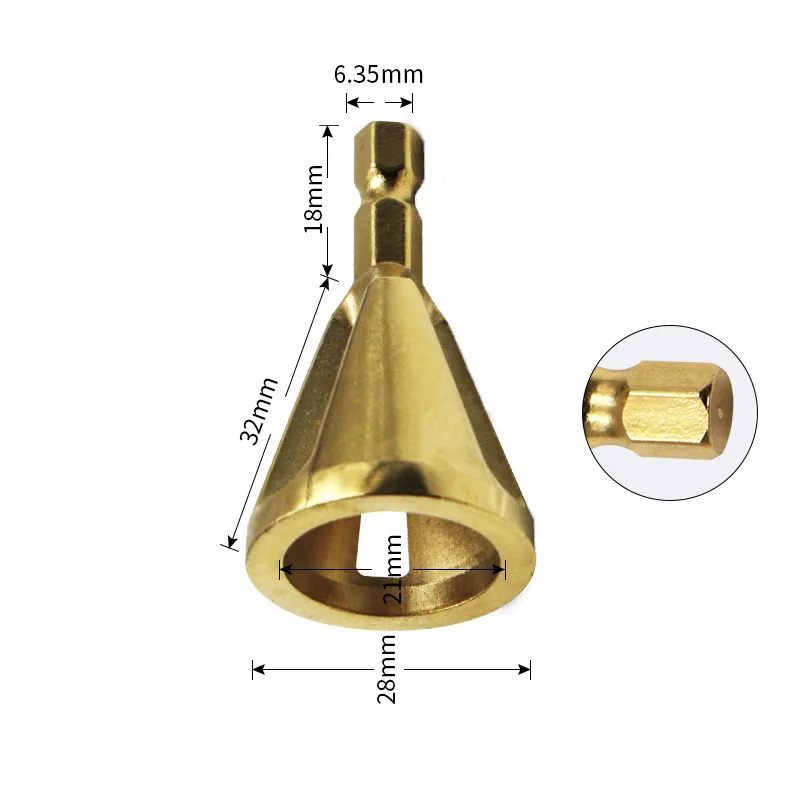 Golden Hex Handle Шестигранный треугольный хвостовик из черной нержавеющей стали для удаления заусенцев, ремонтные инструменты для сверла, сверления дерева, снятия заусенцев, инструмент для внешней фаски - Цвет: Golden Hex Handle