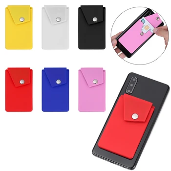 

1Pcs Unisex Adhesive Silicone Phone Card Holder Wallet With Snap Pocket Phone Back Stick-On Credit Card Holder For Smart Phone