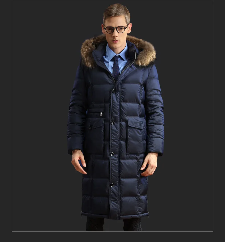 AYUSNUE длинная куртка на гусином пуху мужская зимняя куртка с воротником из меха енота куртка-пуховик Корейская парка мужские пуховики NF6608AM-G J3097
