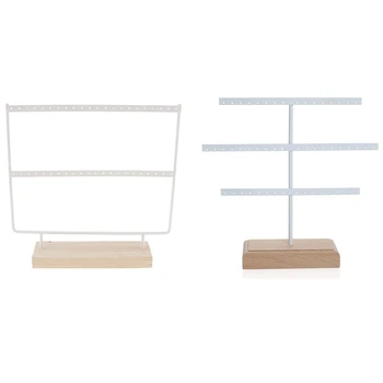 

1pcs Wood 44 Holes 2 Layers Jewelry Display Stand & 1pcs 52 Hook Earring Jewelry Organizer Display Stand White