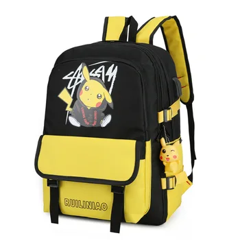 

New Casual 2020 Pokemon Pikachu Backpack For Teenage Girls Fashion School Bags USB Charging Anti Theft Waterproof Laptop Bag