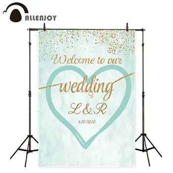 

Allenjoy photophone backgrounds Wedding golden glitter mint green romantic love heart custom photographic backdrop photocall