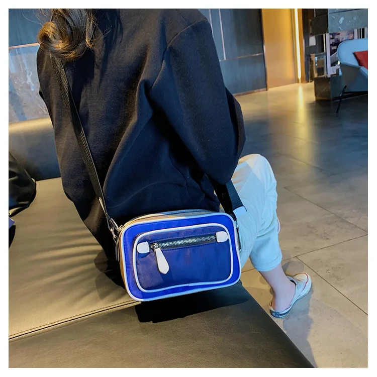 

JIULIN 2019 Mori canvas contrast small square bag cross zipper multi-pocket shoulder slung women's bag