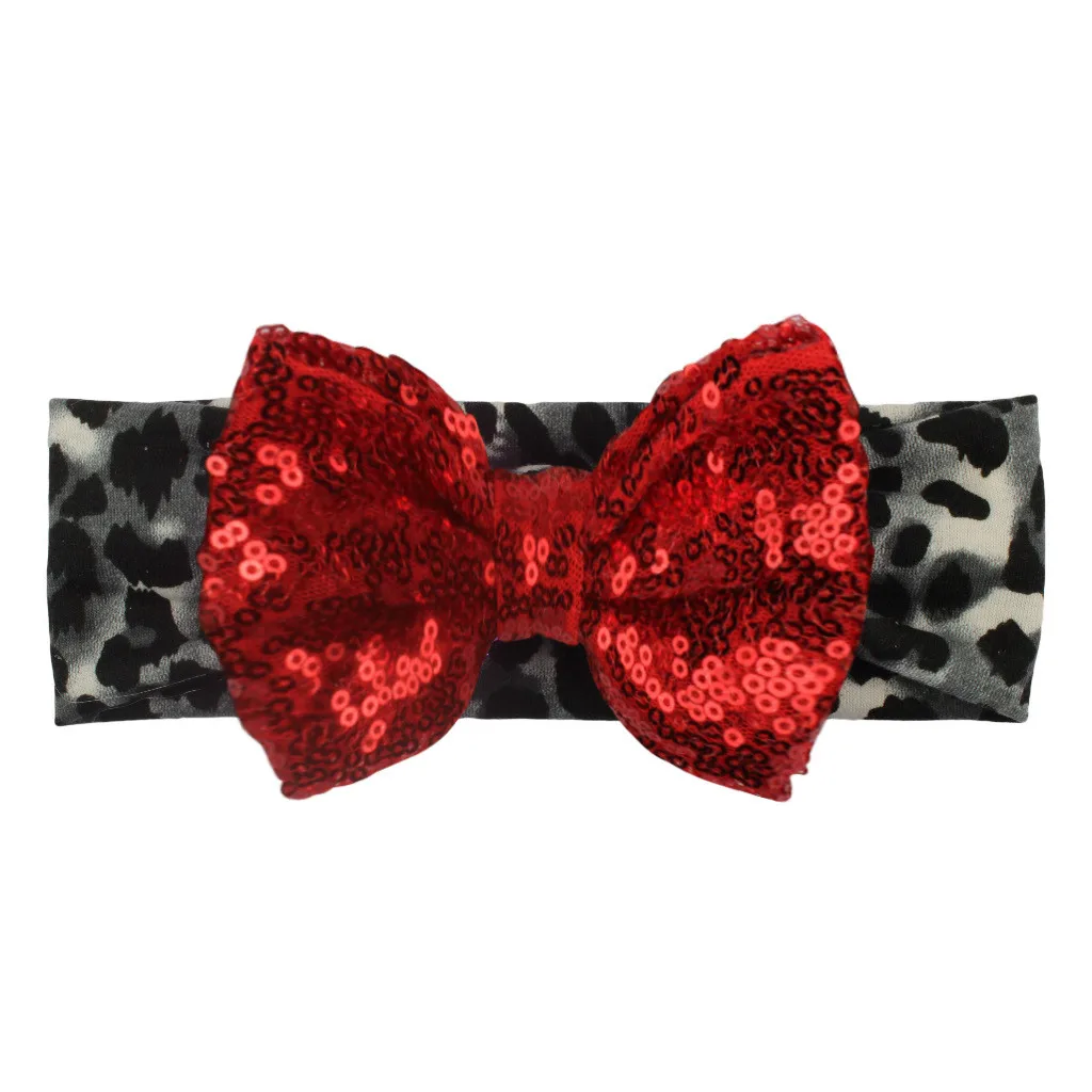 Newborn Toddler Headband Leopard print sequin bow kids headband Elastic Baby Headdress Kids Hair Band Girl Bow Knot