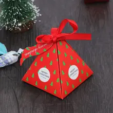 10 шт. рождественские подарки коробки Санта Клаус Снеговик Рождественская елка Пирамида коробка конфет с зеленым красным бантом для зимних праздников и вечеринок