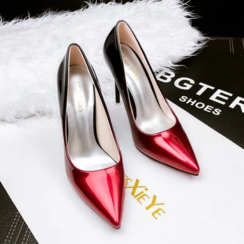 

2019 spring and summer new gradient color pointed super high heel stiletto sexy women's shoes color matching shallow shoes