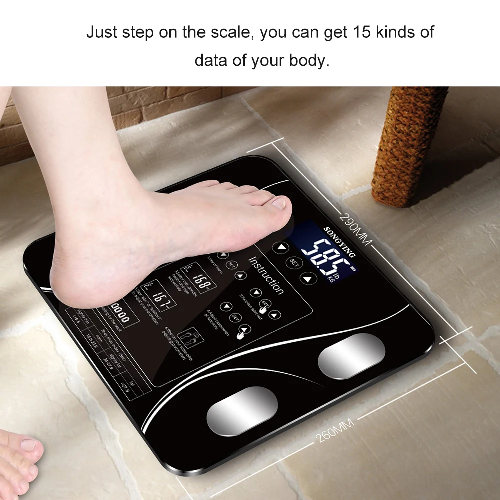 Intelligent Body Fat Scale Electronic Weight Scale High Precision Digital BMI Scale Water Mass Health Body Composition Monitor