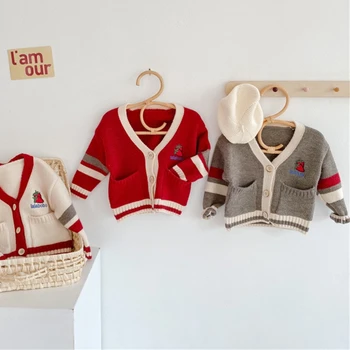 

Autumn Winter Baby Boys Girls Thick Knitting Cardigan 3 Color Long Sleeve Single-breasted Children All-match Warm Sweater Coat