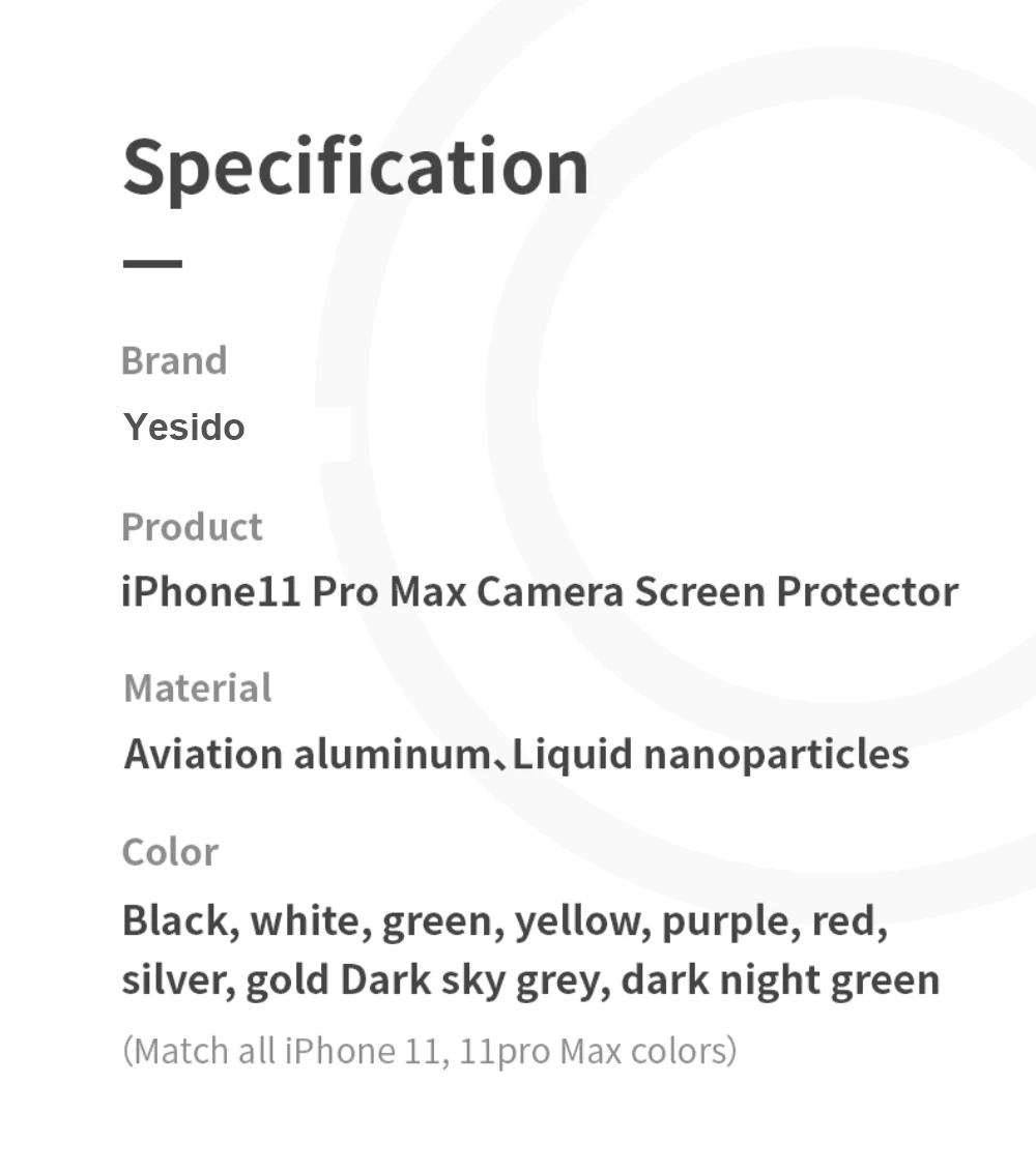 Yesido роскошный протектор объектива камеры для iPhone 11 Pro Max закаленное стекло+ металлический задний объектив защитное кольцо для экрана для iPhone11 pro