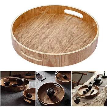 

Wood Serving Tray with Handles - Rustic Breakfast Tray Tray Decorative Oval Butler Tray for Food Coffee and Tea
