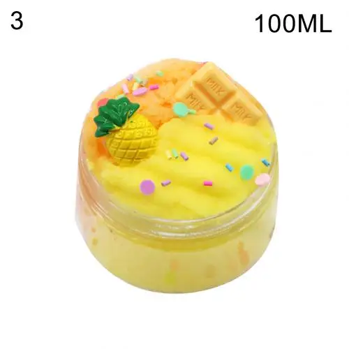 Пушистый пончик шоколадный крем матовый сим мягкая глина для творчества наполнитель прозрачная слизь коробка игрушки для детей мягкие мягкии DIY игрушка - Цвет: Yellow Orange 100ml