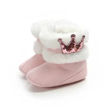 

2019 New Baby Shoes Toddler Baby Girl Crown Shoes Soft Crib Sole Shoes Newborn Sequin Crown Fuzzy Winter Warm Boots