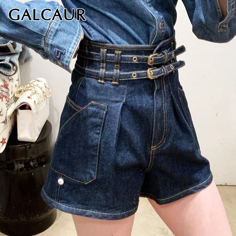 Джинсы GALCAUR женские с высокой талией однотонные Короткие штаны из денима поясом и