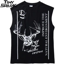 Свободный жилет уличная хип-хоп мужская безрукавка с защитой окружающей среды, повседневные рубашки без рукавов, хлопковый жилет большого размера, Новинка