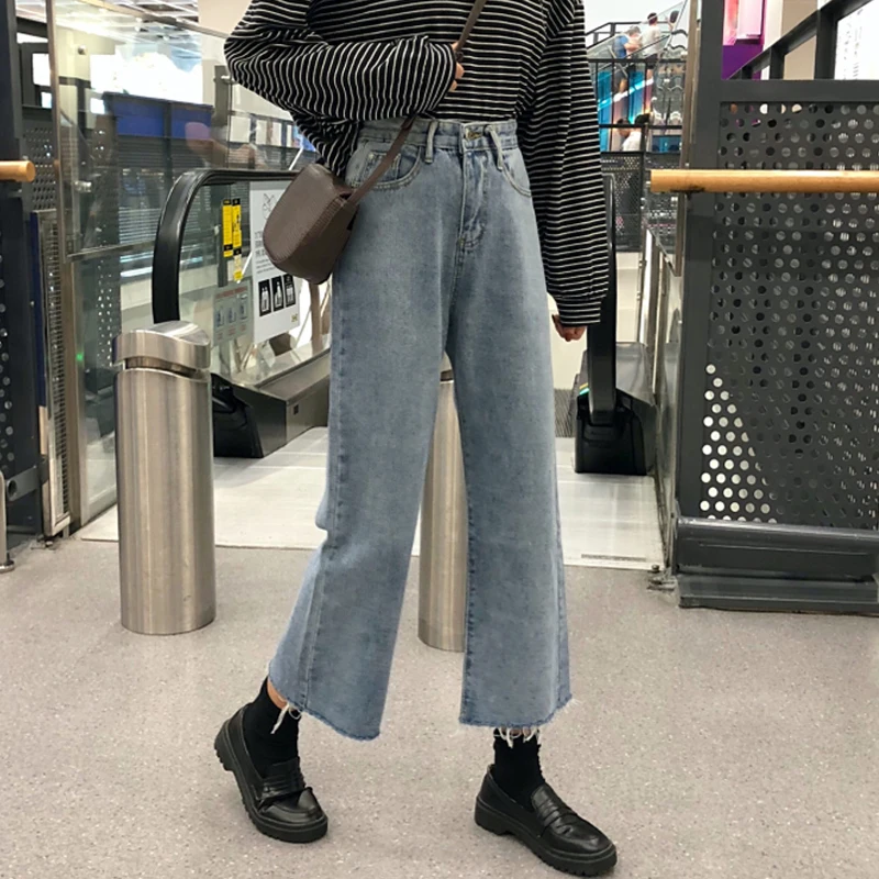 Джинсы женские винтажные с высокой талией широкие женские брюки s Harajuku шикарные универсальные простые студенческие повседневные Высококачественные элегантные женские - Цвет: blue