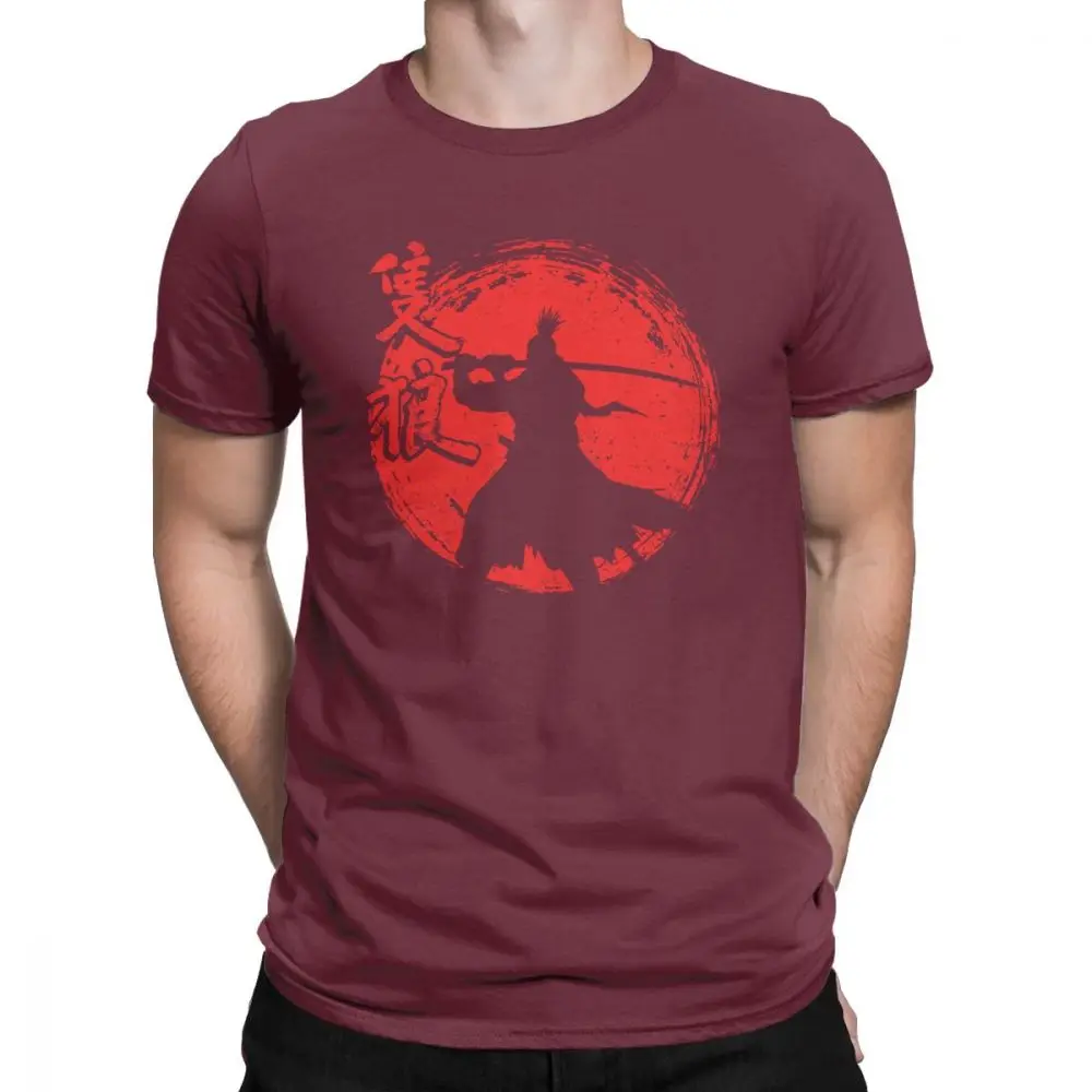 Однорукий волк красное солнце Sekiro Shadows Die Twice Мужская Футболка Волк душ самурайская игра Японские футболки с коротким рукавом хлопковая футболка - Цвет: Burgundy