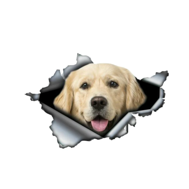 

PLAY COOL Golden Retriever Torn Metal Bumper Funny Car Stickers Window Trunk Animal 3D Styling Reflective PVC Decal,13cm*8.8cm