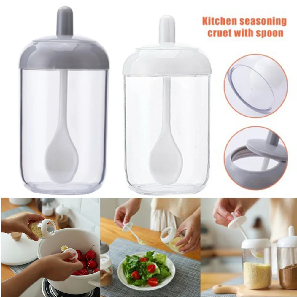Seasoning Jar With Spoon And Lid Salt Sugar Spice Box Household Kitchen Supplies Plastic Cocina Dropshipping-V12 | Дом и сад