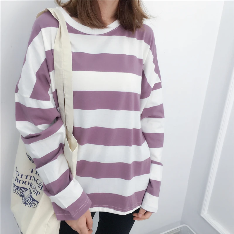 Ins Harajuku плотная полосатая толстовка с длинными рукавами Осенняя Новинка ulzzang модная свободная простая толстовка с капюшоном и круглым вырезом Повседневная Женская толстовка