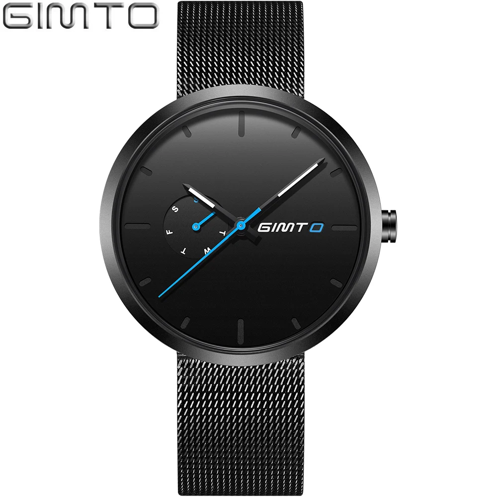 GIMTO Fashion Men Watches Male Top Brand Luxury Quartz Watch Men Casual Slim Dress Waterproof Sport WristWatch Relogio Masculino - Цвет: Black