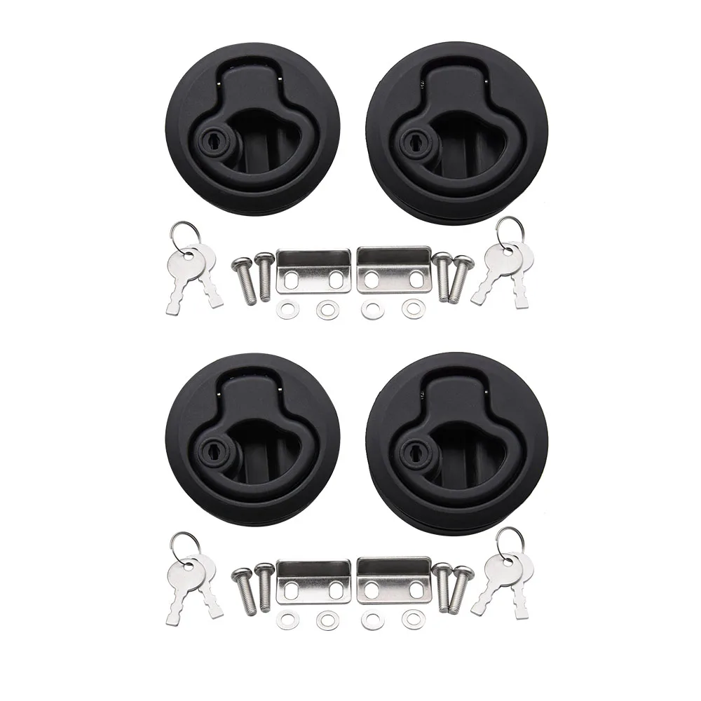 4 Pcs Marine Boat Round Deck Lock With Key Plastic Flush Pull Slam