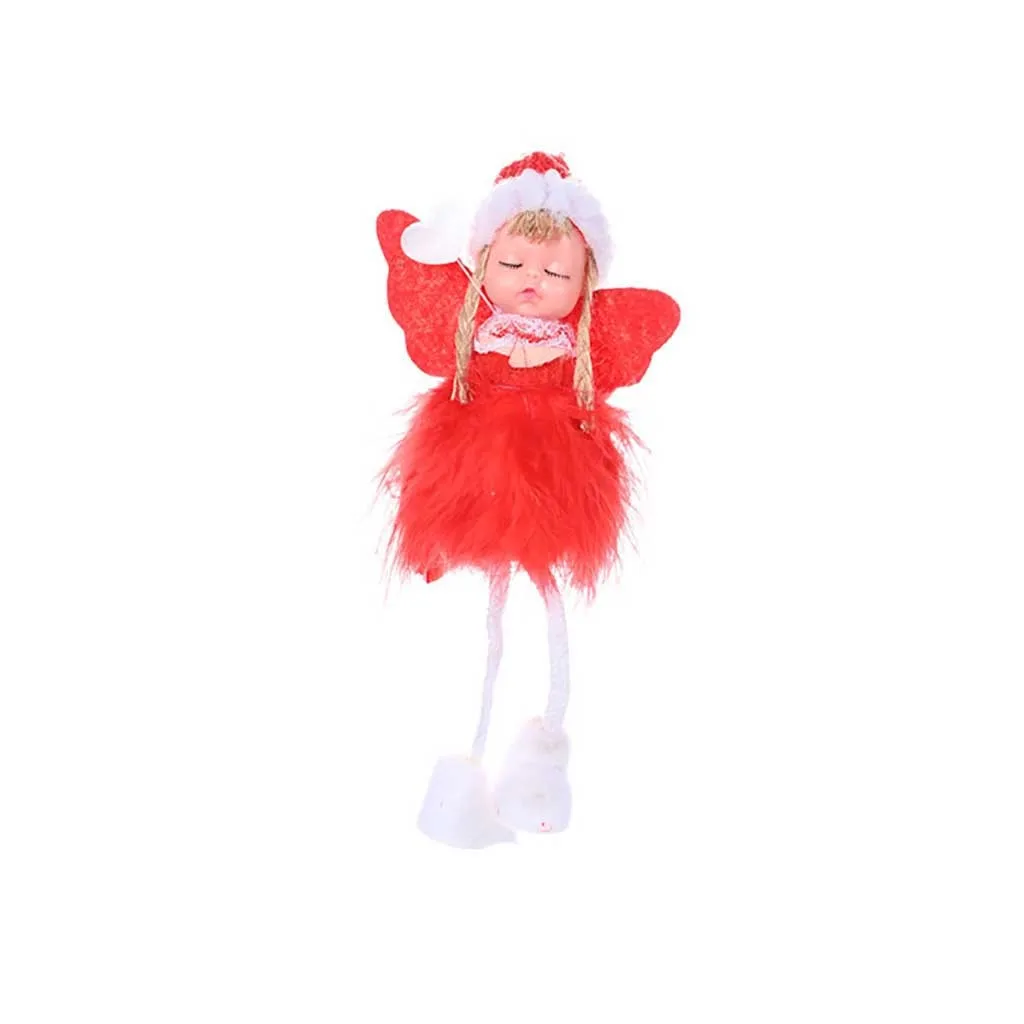 Christmas Plush Cute Angel Doll Pendants Christmas Tree Hanging Ornaments Desk Decor New Year Children Gift Toys Gold White#35