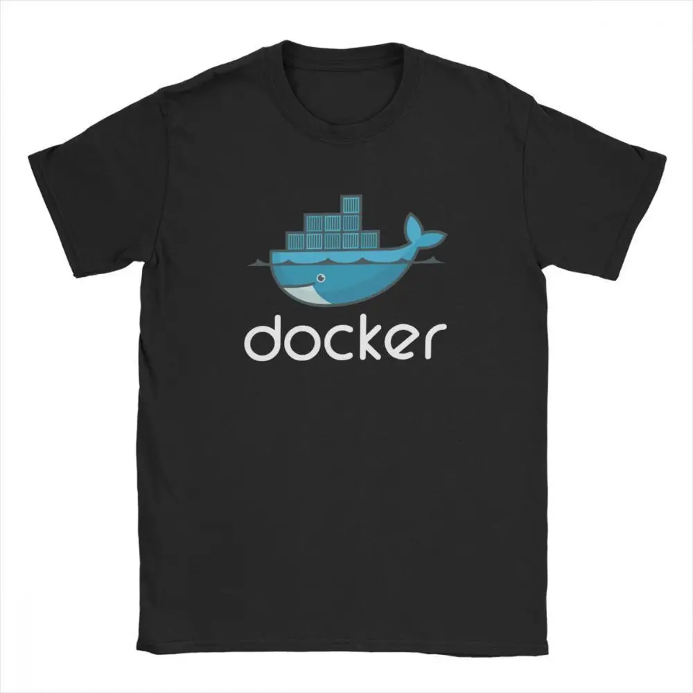 

one yona Men Docker Logo T Shirt Linux Javascript Computer Cotton Clothes Funny Short Sleeve Round Neck Tees Graphic T-Shirts