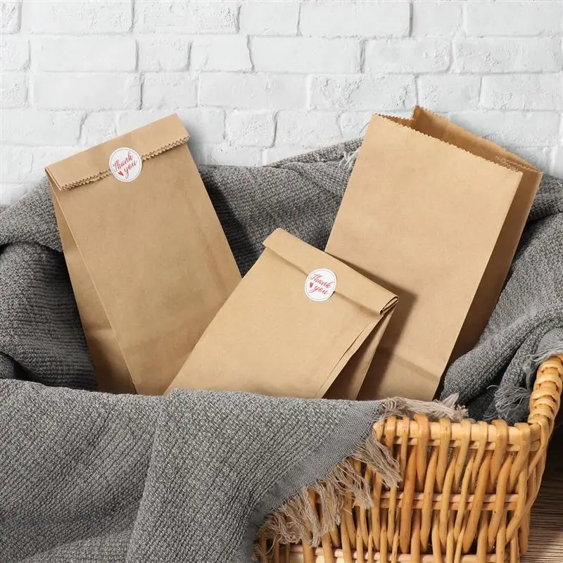 100PCS Kraft Paper Bags With 100PCS Stickers Party Candy Bags For Wedding Birthday Party
