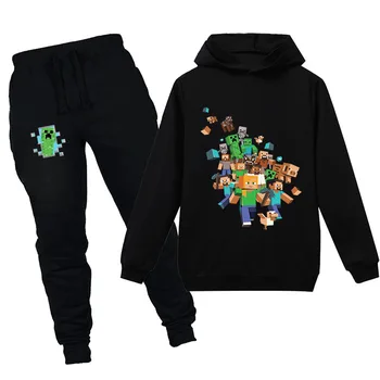 

teenage Minecrafted Girls Boys 1Children's Clothes Tops Suits sweatshirts Black Cotton 2Pcs Sweatshirts+trousers