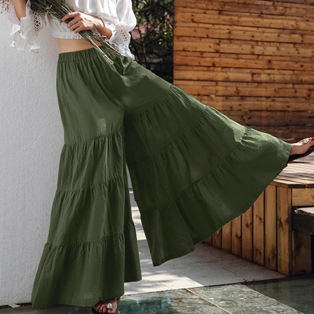 Autumn Casual Women Solid Color Skirt Long Trousers Fashion Ladies Loose High Elastic Waist Wide Leg Long Pants for Spring 3