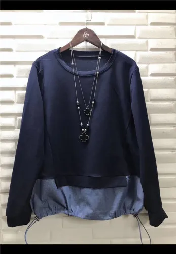 Dark Blue Модная весенняя и осенняя Корейская новая стильная плиссированная футболка с длинным рукавом, Свободный Повседневный женский топ, женские пуловеры - Цвет: Dark Blue
