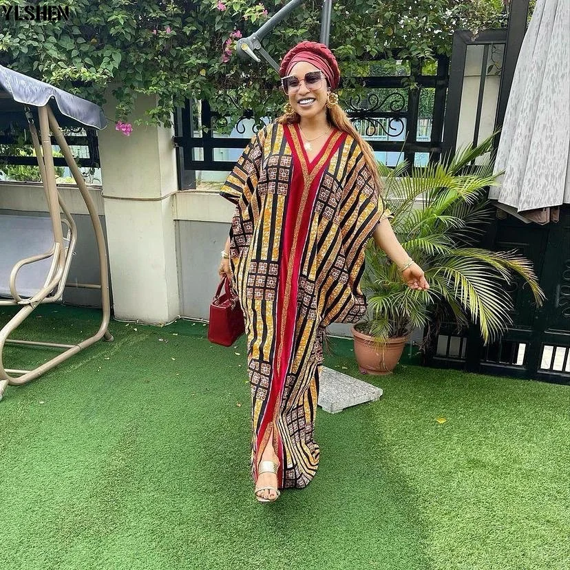 African Dresses for Women Vetement Femme 2022 Summer Dashiki Gold Stamp  Boubou Robe Africain Femme Abaya Dubai Long Kaftan Dress - African Boutique