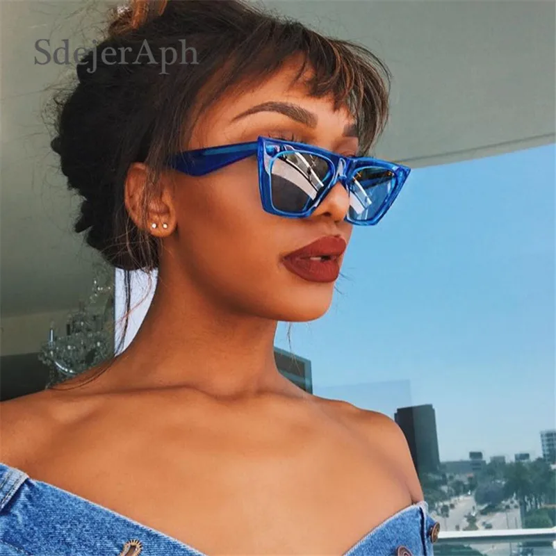 Винтажные синие Квадратные Солнцезащитные очки для женщин оттенки Ретро Модные