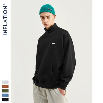 

INFLATION Basic Men High-collar Sweatshirt Pure-color Men's Sweatshirt With Pouch Pocket Loose Fit Mens Autumn Sweatshirt 9620W