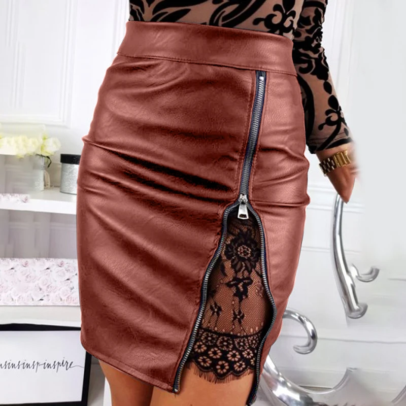 Womens Skirts Ladies Summer PU Leather High Waist Clubwear Fashion Evening Bodycon Nightclub