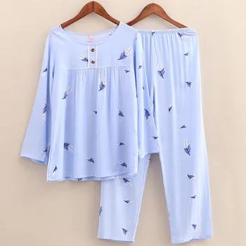 

Women's Pajamas Spring and Summer Hot Sale Women's Long-Sleeved Round Neck Tops with Long Pants Pajamas Women's Home Suit