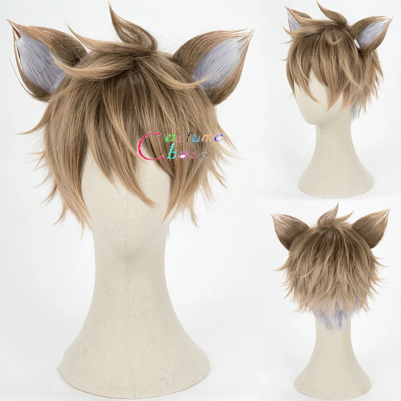 

Twisted Wonderland Ruggie Bucchi Cosplay Short Brown Wig Heat Resistant Synthetic Wigs+Ears