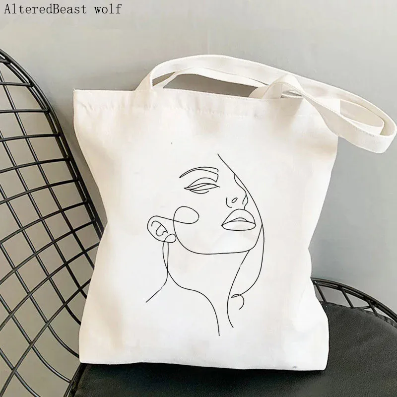 Women Shopper bag Woman Face Line Drawing line Bag Harajuku Shopping Canvas Shopper Bag girl handbag Tote Shoulder Lady Bag