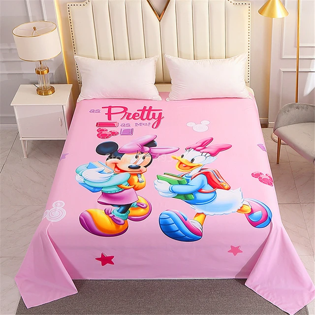 Disney-sábana de Minnie Mouse para dormitorio de niños, ropa de de tamaño individual doble, sábanas planas impresas regalos para niños - AliExpress