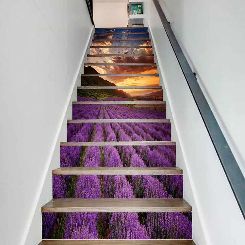3d Лаванда Цветочная плитка настенные наклейки на ступеньки ПВХ Сменные водонепроницаемые обои керамическая роспись плакат для домашнего декора лестницы